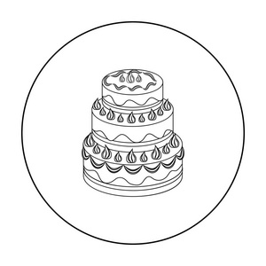 红色的三层蛋糕图标在白色背景上孤立的轮廓样式。象征股票矢量图