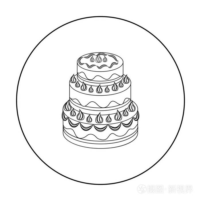 红色的三层蛋糕图标在白色背景上孤立的轮廓样式.象征股票矢量图