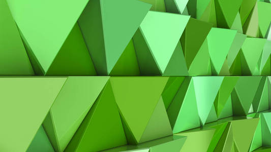 绿色三角形棱镜的图案。棱镜的墙壁。抽象3d 背景。3d 渲染插图