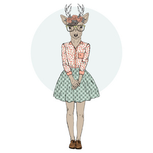 女孩靠着鹿图片