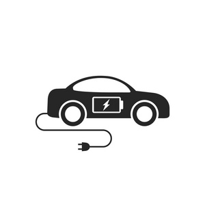 电动汽车图标平。白底黑色生态汽车符号。矢量图
