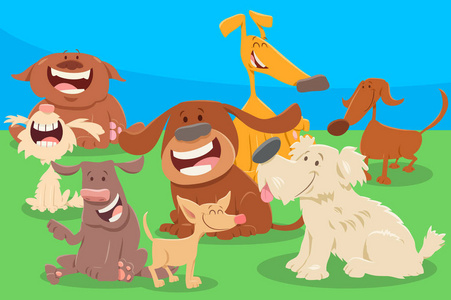 卡通插图可爱的狗或小狗动物字符组