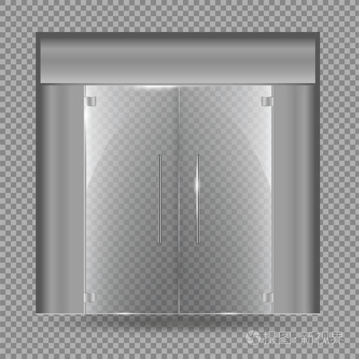 透明背景上孤立的玻璃门.矢量图