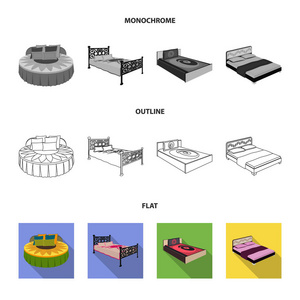 不同的床平, 轮廓, 单色图标在集合中进行设计。睡眠矢量等距符号股票 web 插图的家具