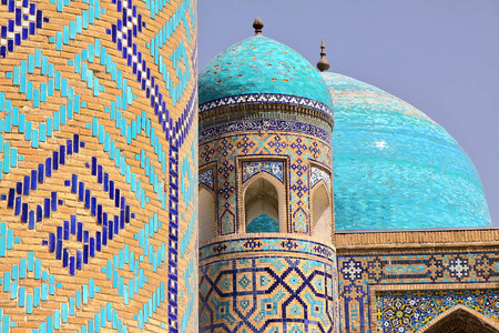 撒马尔罕，乌兹别克斯坦 建筑细部的 Registan 在伊斯兰学校