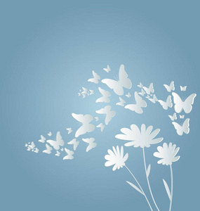 飞行的蝴蝶和花朵矢量图