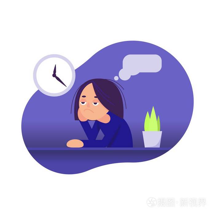 无聊的脸.女孩认为.矢量插图