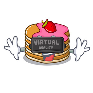 虚拟现实煎饼与草莓吉祥物卡通图片