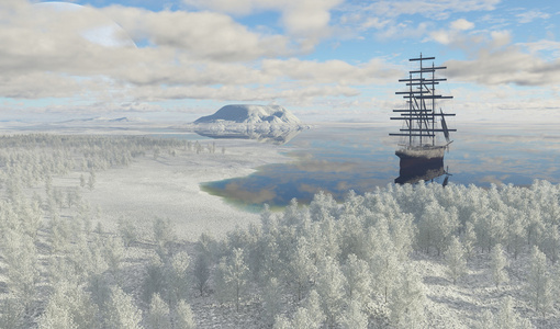 在冰中的景观帆船