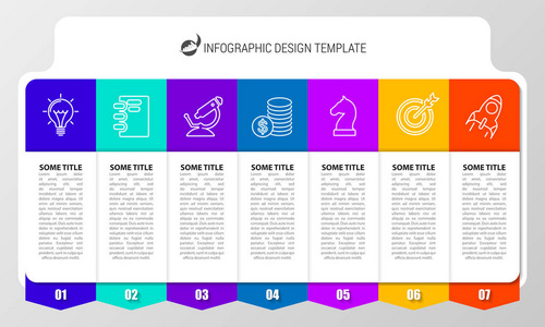 图表设计模板。有7步的创意概念。可用于工作流布局图表横幅网页设计。矢量插图
