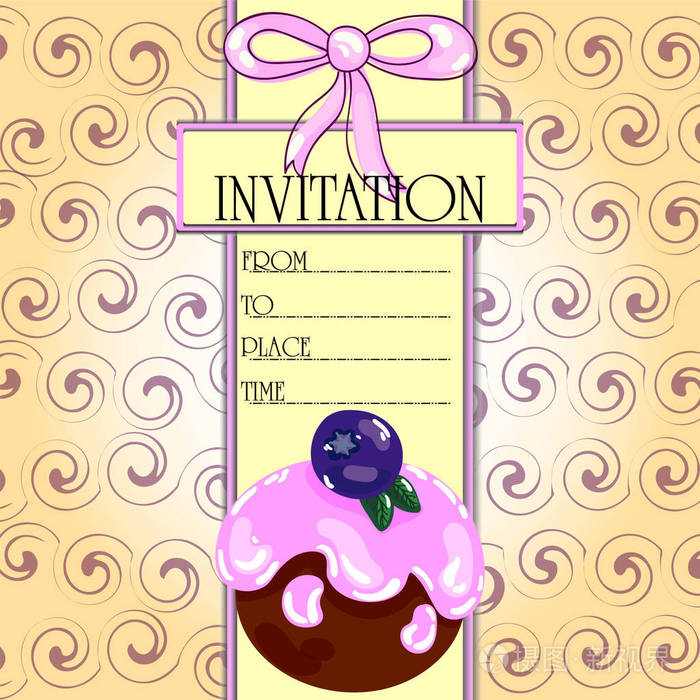 邀请卡模板与精致的蛋糕
