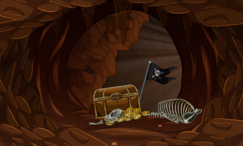 黑暗洞穴插图中的宝藏照片