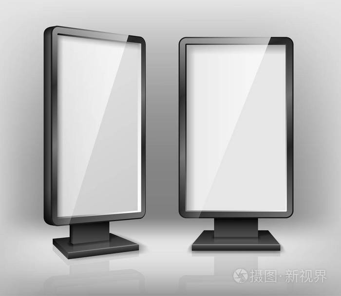 插画 空白灯箱模板.街3d 零售照明广告牌.现实的灯箱屏幕广告和设计.