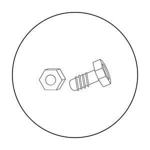 结构螺栓和六角螺母图标在白色背景上孤立的轮廓样式。生成和修复符号股票矢量图
