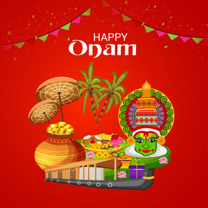 一个庆祝背景的向量例证南印度喀拉拉邦快乐的 Onam 节日