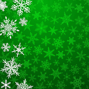 圣诞节插图与大白色雪花与阴影在绿色背景