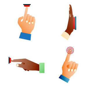 手按红色按钮手指新闻控制推指针的姿态人体部分矢量图
