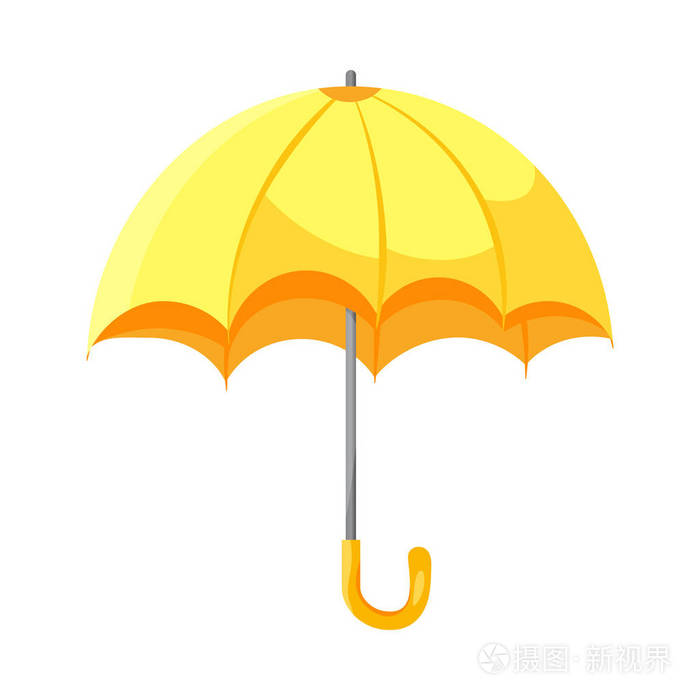 卡通黄色伞平风格图标在白色背景下隔离.