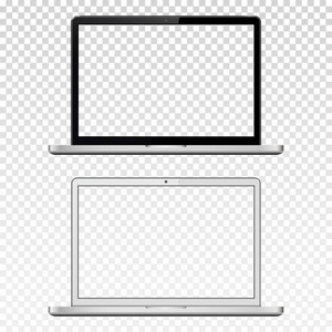带有透明屏幕的黑白笔记本电脑在透明背景下被隔离。矢量插图