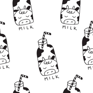 手工绘制的牛奶瓶无缝模式