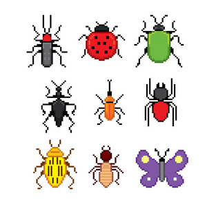 昆虫的像素图标集