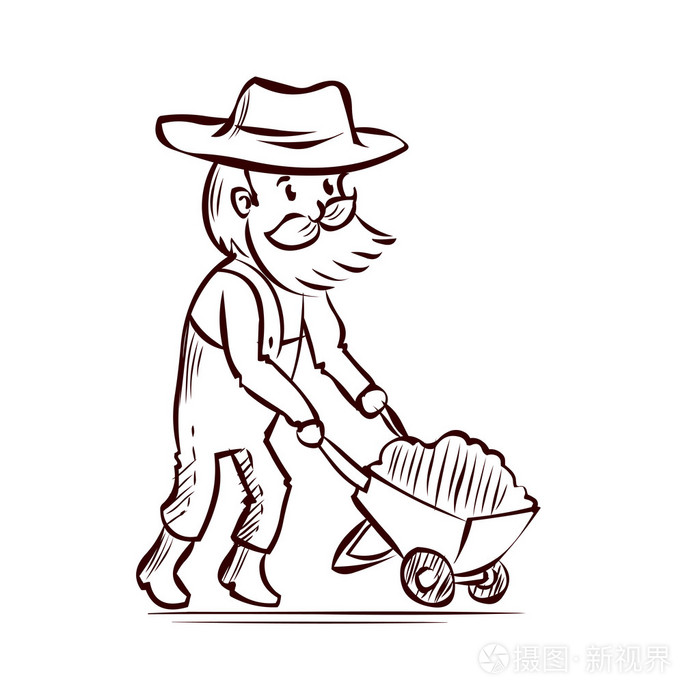 下载小样发票合同问题/举报卡通农民进行独轮手推车厨师卡通人物绿色