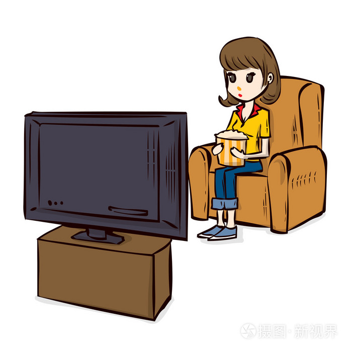 手工绘制的卡通电视观众插画-正版商用图片0q8shl-摄图新视界