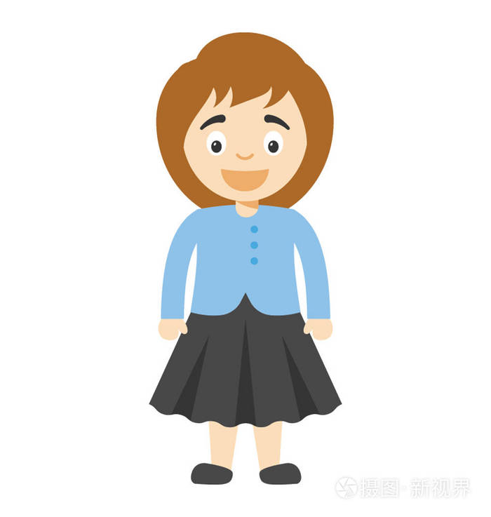 可爱的小卡通女孩穿裙子