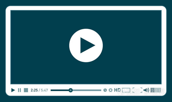 针对web 和移动应用平面样式的青色的视频播放器模板