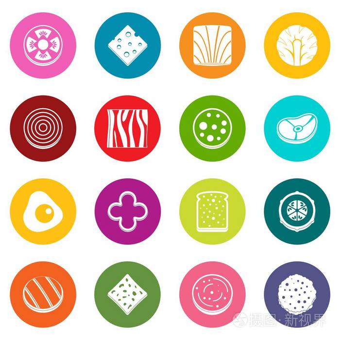 切片食品成分图标许多颜色设置