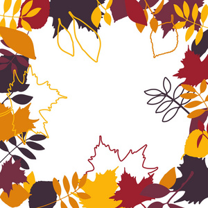 色彩鲜艳的背景与树木的叶子在白色背景。关于秋季框架的矢量图解