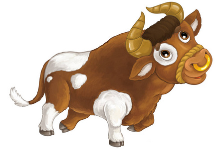 微笑,可爱的卡通牦牛白色背景为儿童打印t恤彩色书有趣和友好的性格