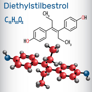 己烯雌酚 Des结构化学公式和分子模型。矢量插图