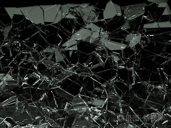 在黑色的玻璃碎片或破获, 3d 插图;3d 渲染