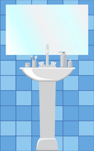 洗手盆和镜子与身体卫生产品图片