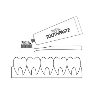 牙齿和牙膏的白色背景。矢量插图