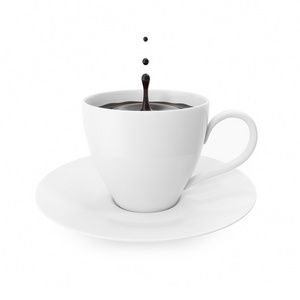 杯咖啡溅滴上孤立的白色背景图片