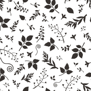 无缝的黑色和白色花卉图案。矢量插画