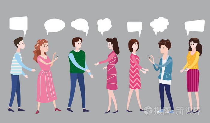 矢量插画, 现代卡通风格, 商人讨论社会网络, 新闻, 社交网络, 聊天