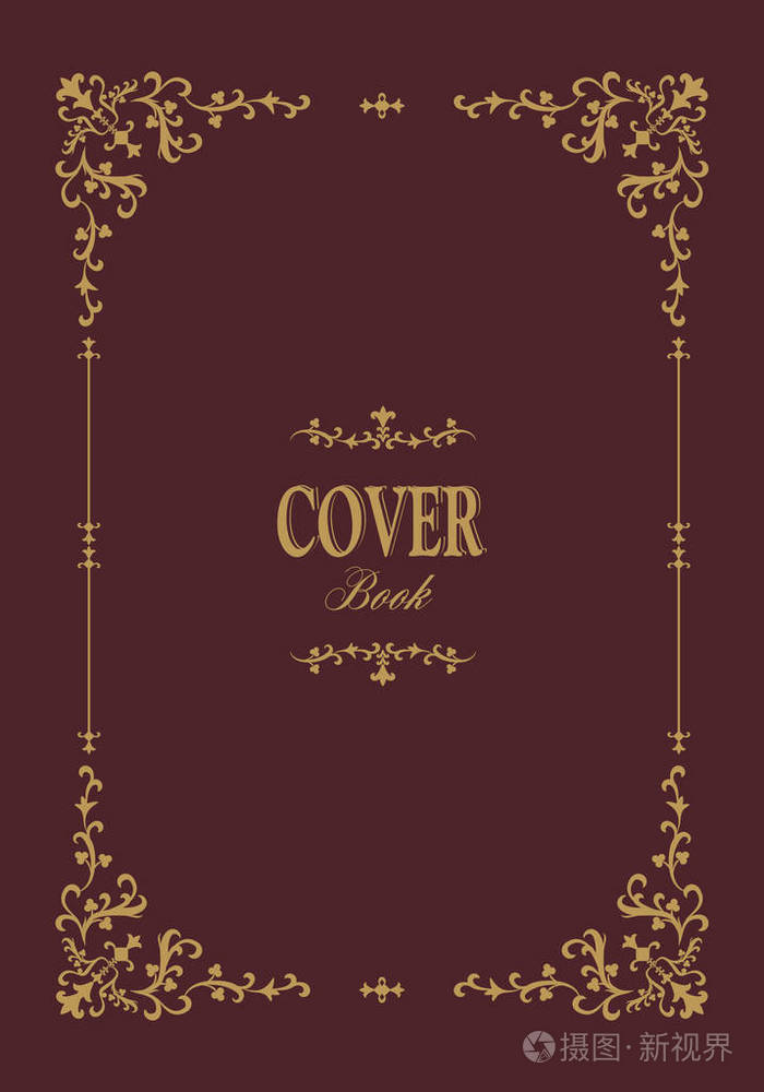 书的封面与复古观赏金框.矢量图