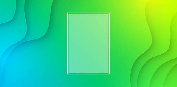 绿色光谱抽象波浪背景与白色长方形框架。矢量插图