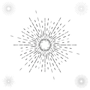 线性素描的老式 Sunbursts 或光线在时髦风格