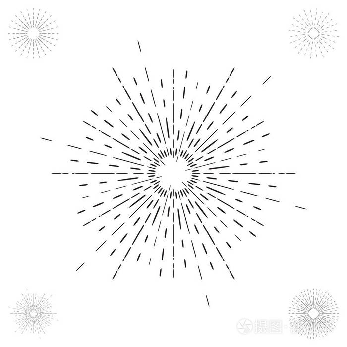 线性素描的老式 sunbursts 或光线在时髦风格插画-正版商用图片0q9pqv
