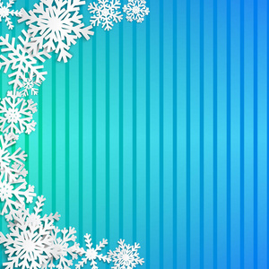 圣诞插图与半圆的大白色雪花与阴影条纹浅蓝色背景
