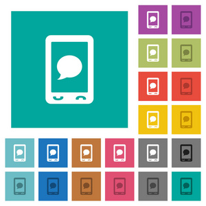 手机短信多色平面图标在平原广场背景。包含悬停或活动效果的白色和深色图标变体