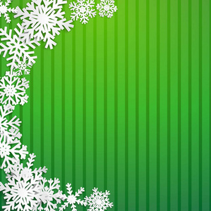 圣诞插图与半圆的大白色雪花与阴影条纹绿色背景