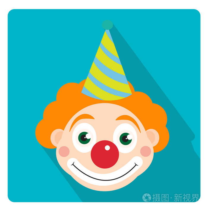 插画 小丑图标平面样式与长长的影子,在白色背景上分离.矢量图.eps