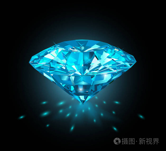 美丽的浅蓝色宝石蓝宝石孤立黑色背景 矢量插图插画 正版商用图片0qa18w 摄图新视界