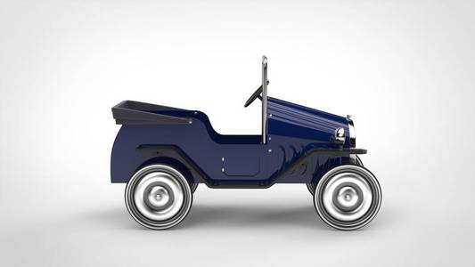 深蓝色老式玩具汽车侧面视图照片