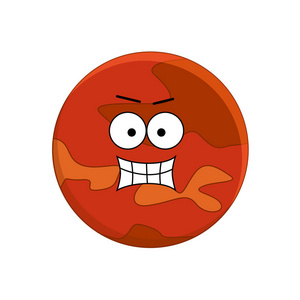 可爱的卡通火星行星.在白色上隔离的矢量插图照片